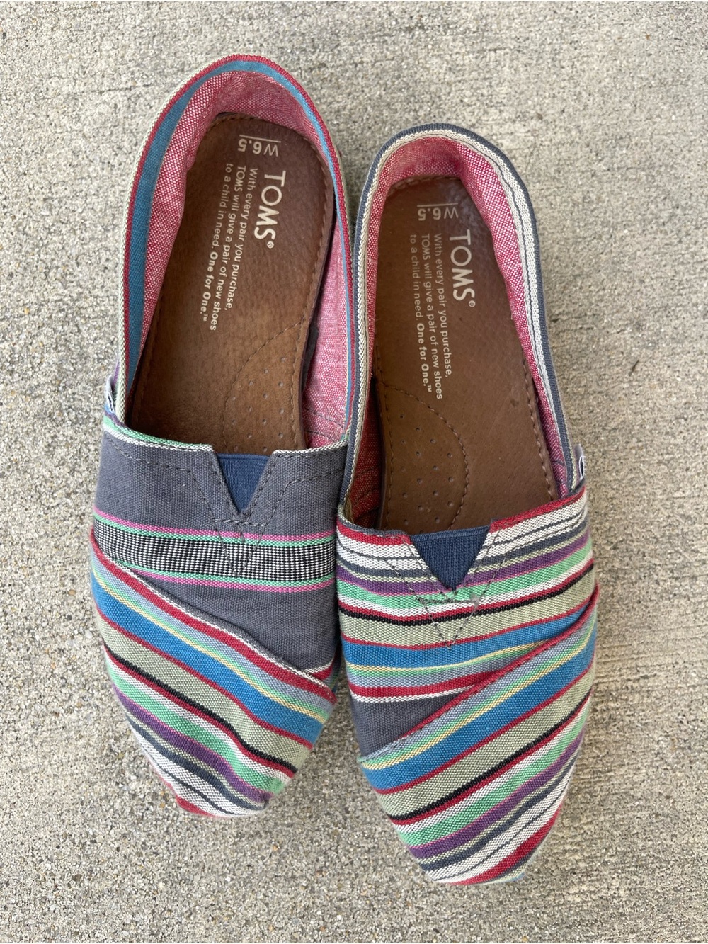 TOMS Classic Alpargata Canvas Slip-On Shoes  Multicolor Striped Women’s Size 6.5